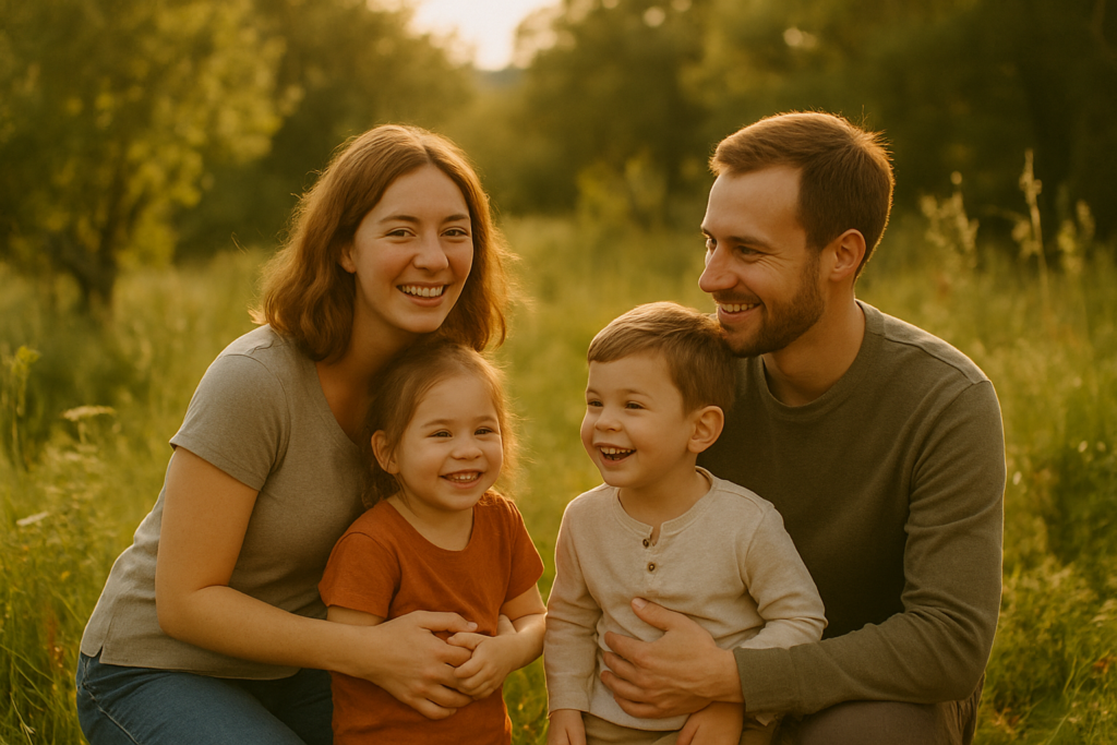 glücklicher Familienausflug in der Natur